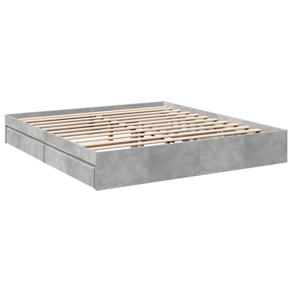 vidaXL Cadre de lit et tiroirs gris béton 200x200 cm bois d'ingénierie
