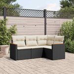vidaXL Salon de jardin 4 Pièces avec coussins noir résine tressée
