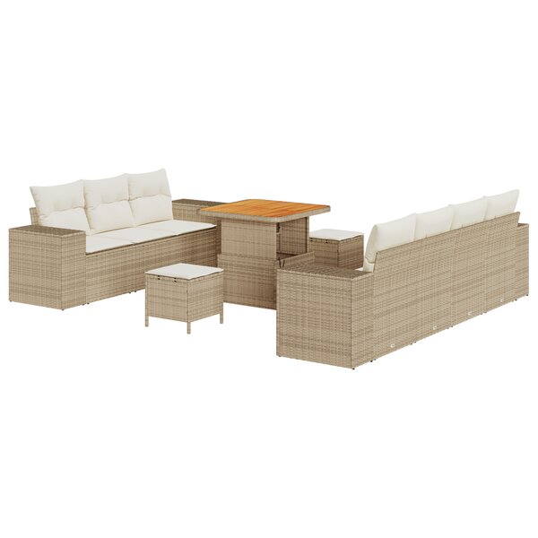 vidaXL Ensemble de Canapés de Jardin de 10 Pièces avec Coussins en Rattan Poly Beige Acacia