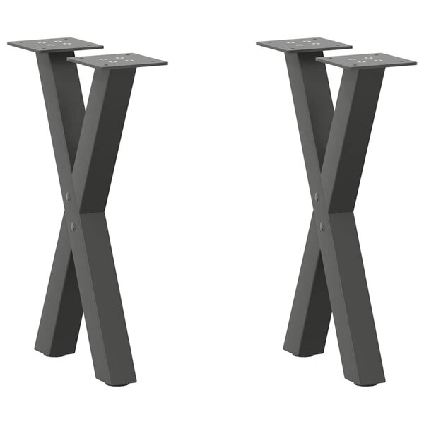 vidaXL Pieds de table basse en forme de X  2 pièces  anthracite  38 x (42-43) cm  acier