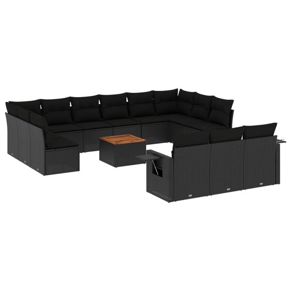vidaXL Salon de jardin avec coussins 14 Pièces noir résine tressée
