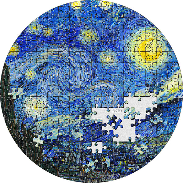 Monnaie STARRY NIGHT Van Gogh Micropuzzle Treasures 3 Oz Argent 20$ Palau 2019