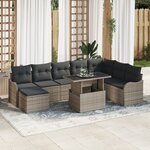 Ensemble de Canapé de Jardin 9 Pièces avec Coussins Rattan Poly Gris