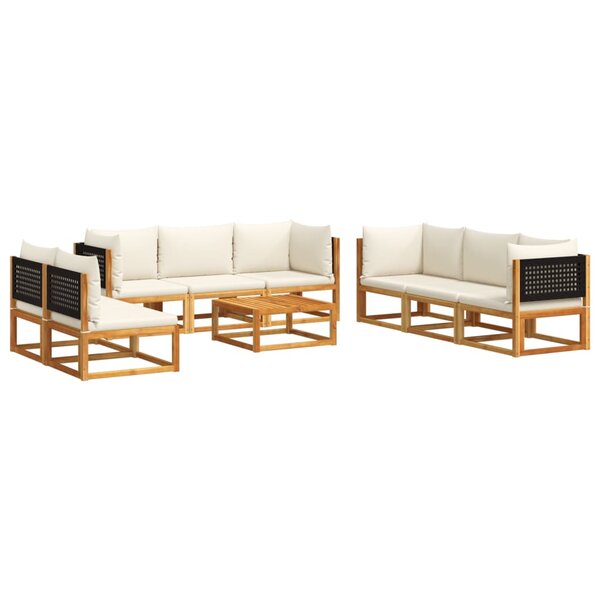 vidaXL Ensemble de canapés de jardin 9 pièces avec coussins en bois d'acacia et rotin
