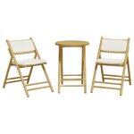 vidaXL Ensemble de bistro pliante 3 Pièces et coussins blanc crème bambou