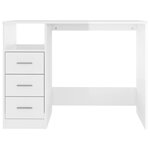 Bureau table poste de travail meuble d'ordinateur informatique étude et tiroirs brillant 102 x 50 x 76 cm bois d'ingénierie blanc 02_0023813