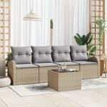 Set de 5 Pièces Canapé de Jardin avec Coussins Beige Poly Rattan