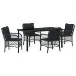 vidaXL Ensemble de Salle à Manger de Jardin 5 Pièces avec Coussins Noir en Poly Rattan