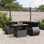 vidaXL Salon de jardin 6 Pièces avec coussins noir résine tressée