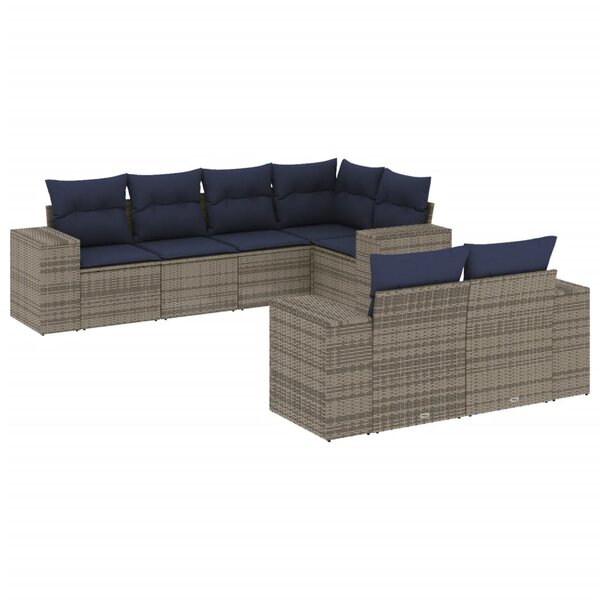 vidaXL Salon de jardin 7 Pièces avec coussins gris résine tressée