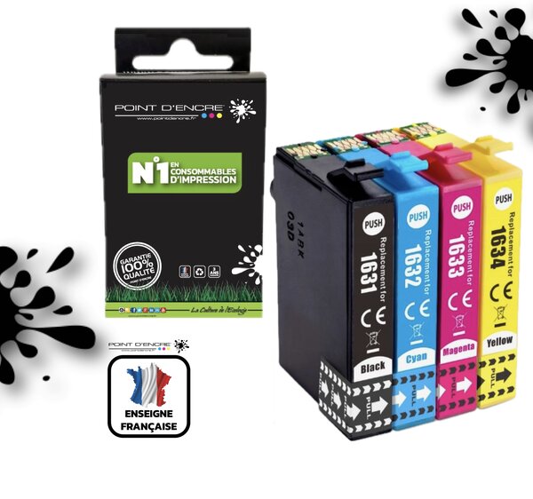 16XL - Stylo Plume - Pack de 4 Cartouches D'encre Noir/Cyan/Magenta/ Jaune - Grande capacité