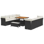 Ensemble de Canapé de Jardin 11 pièces avec Coussins Noir en Poly Rattan Acacia