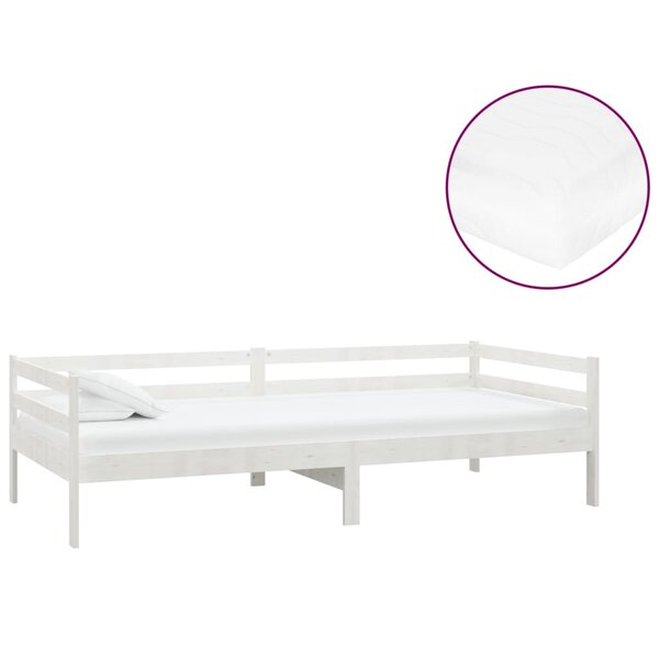vidaXL Lit de repos avec matelas 90x200 cm Blanc Bois de pin massif