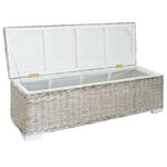 vidaXL Boîte de rangement Blanc 110 cm Rotin kubu naturel et acajou