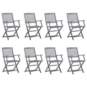 vidaXL Chaises pliables d'extérieur lot de 8 et coussins Bois d'acacia