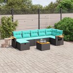 vidaXL Salon de jardin 8 Pièces avec coussins noir résine tressée