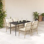 vidaXL Ensemble à manger de jardin avec coussins 5Pièces Beige poly rotin