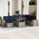vidaXL Salon de jardin avec coussins 9 Pièces gris résine tressée acacia