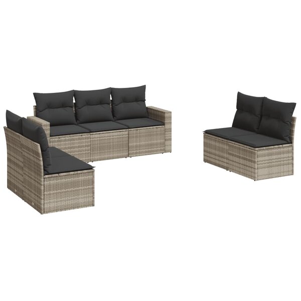 vidaXL Salon de jardin avec coussins 7 Pièces gris clair résine tressée