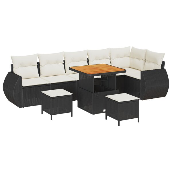 Ensemble de canapé de jardin 9 pièces avec coussins rattan noir
