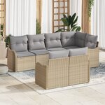 Ensemble de canapé de jardin de 7 pièces avec coussins beiges en Poly Rattan
