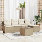 vidaXL Ensemble de canapé de jardin 6 Pièces Beige Poly rotin