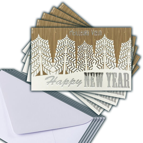 LOT 5 Cartes Meilleurs Vœux + 5 Enveloppes 14x9cm