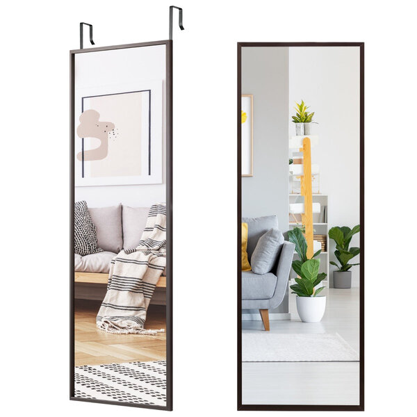 Miroir à suspendre sur porte 36 5 x 107 cm vue pleine longueur réglable moderne en MDF fer café 20_0018841