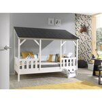 MALIA Lit cabane 90x200 avec toit noir