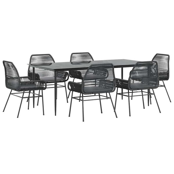 vidaXL Ensemble à manger de jardin coussins 7Pièces noir poly rotin verre