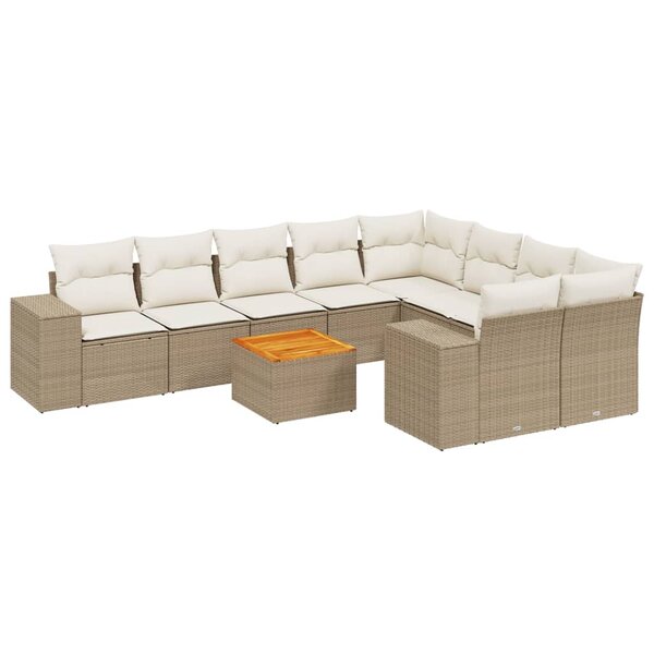 vidaXL Salon de jardin avec coussins 10 Pièces beige résine tressée
