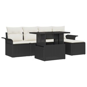 Canapé de jardin 8 pièces avec coussins noirs en poly rotin