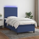 vidaXL Sommier à lattes de lit avec matelas et LED Bleu 90x190cm Tissu