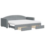 vidaXL Lit de jour avec gigogne et tiroirs gris clair 80x200 cm tissu