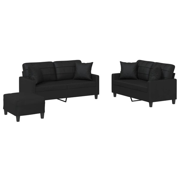 vidaXL Ensemble de canapés 3 Pièces avec coussins noir similicuir