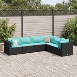 vidaXL Salon de jardin 6 Pièces avec coussins Noir Résine tressée
