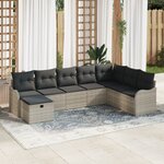 Ensemble de Canapé de Jardin 8 Pièces avec Coussins Gris Clair Poly Rattan