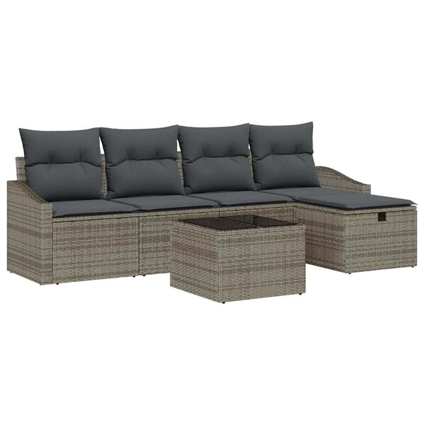 vidaXL Ensemble de canapé de jardin avec coussin 6 Pièces Gris Poly rotin