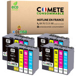 COMETE, Entreprise française - 27XL - 16 Cartouches d'encre Compatibles pour Epson 27 XL Réveil (T2711 T2712 T2713 T2714 T2715) pour EPSON Workforce WF3600 WF7600 (4 Noir + 4 Cyan + 4 Magenta + 4 Jaune)
