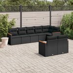 vidaXL Salon de jardin 8 Pièces avec coussins noir résine tressée