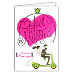Carte FLUO Félicitations MARIAGE Just Married Scooter Avec Enveloppe 12x17,5cm