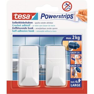 Pack 2 Crochets Powerstrips LARGE Rectangle 2Kg Blanc TESA