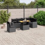 vidaXL Salon de jardin 7 Pièces avec coussins noir résine tressée