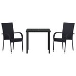 vidaXL Ensemble de Salle à Manger de Jardin de 3 Pièces Noir Poly Rattan