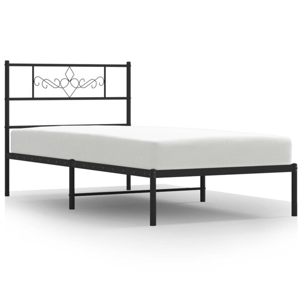 vidaXL Cadre de lit métal sans matelas avec tête de lit noir 90x190 cm