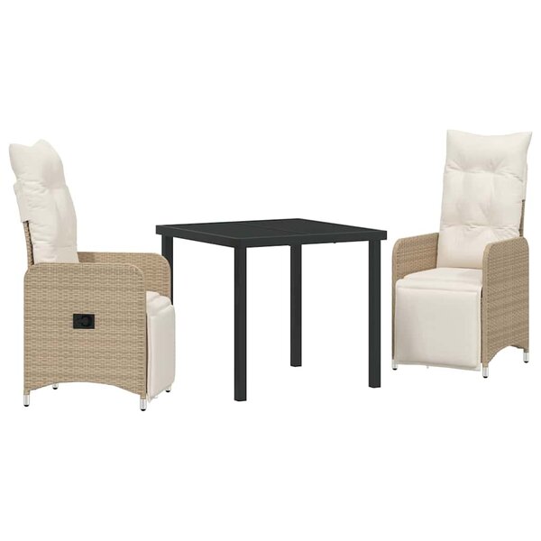 vidaXL Ensemble de salle à manger de jardin 3 pièces avec coussins beige en poly rotin .