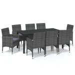 vidaXL Ensemble à manger de jardin coussins 9Pièces Résine tressée Gris
