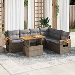 vidaXL Salon de jardin avec coussins 7 Pièces beige résine tressée acacia