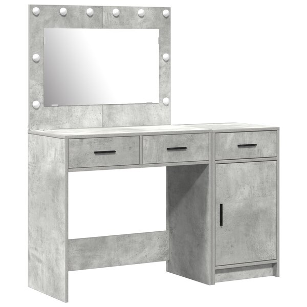 Ensemble de coiffeuse 2 pièces avec LED en bois d'ingénierie gris béton