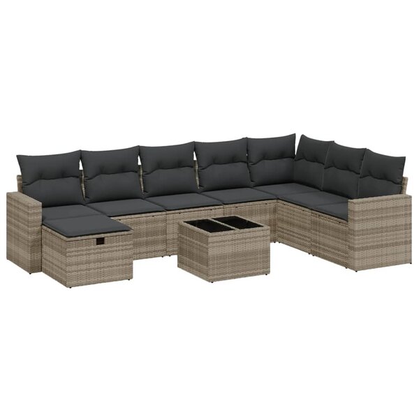 vidaXL Salon de jardin 9 Pièces avec coussins gris clair résine tressée